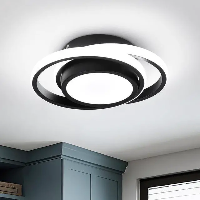 Main image of Small Modern LED Ceiling Light,2 Rings Creative Design Ceiling Lamp Black Indoor Hallway Light Fixtures for Living Room Bedroom Kitchen Office (Cool White,6000K)