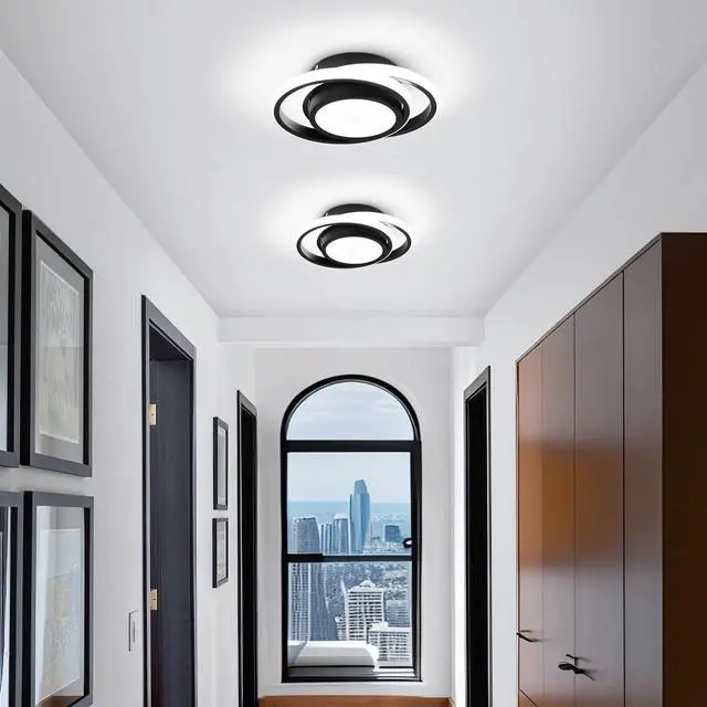 Alt view image 2 of 7 - Small Modern LED Ceiling Light,2 Rings Creative Design Ceiling Lamp Black Indoor Hallway Light Fixtures for Living Room Bedroom Kitchen Office (Cool White,6000K)