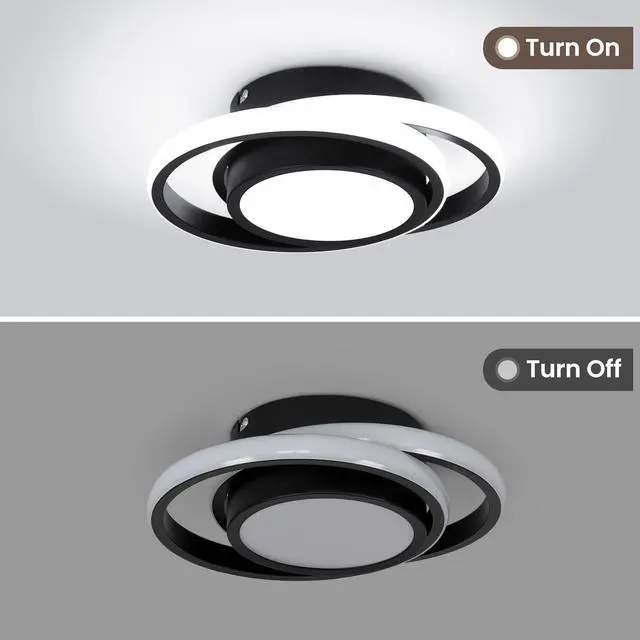 Alt view image 4 of 7 - Small Modern LED Ceiling Light,2 Rings Creative Design Ceiling Lamp Black Indoor Hallway Light Fixtures for Living Room Bedroom Kitchen Office (Cool White,6000K)