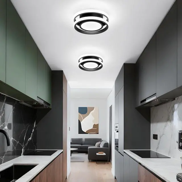 Alt view image 6 of 7 - Small Modern LED Ceiling Light,2 Rings Creative Design Ceiling Lamp Black Indoor Hallway Light Fixtures for Living Room Bedroom Kitchen Office (Cool White,6000K)