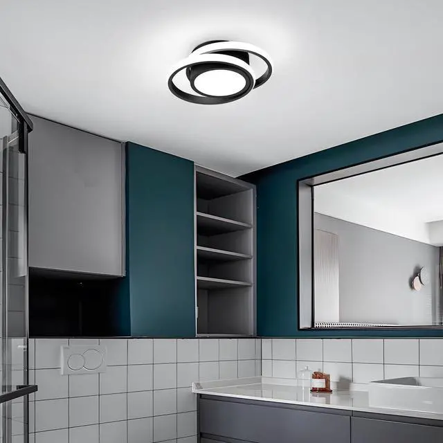 Alt view image 7 of 7 - Small Modern LED Ceiling Light,2 Rings Creative Design Ceiling Lamp Black Indoor Hallway Light Fixtures for Living Room Bedroom Kitchen Office (Cool White,6000K)