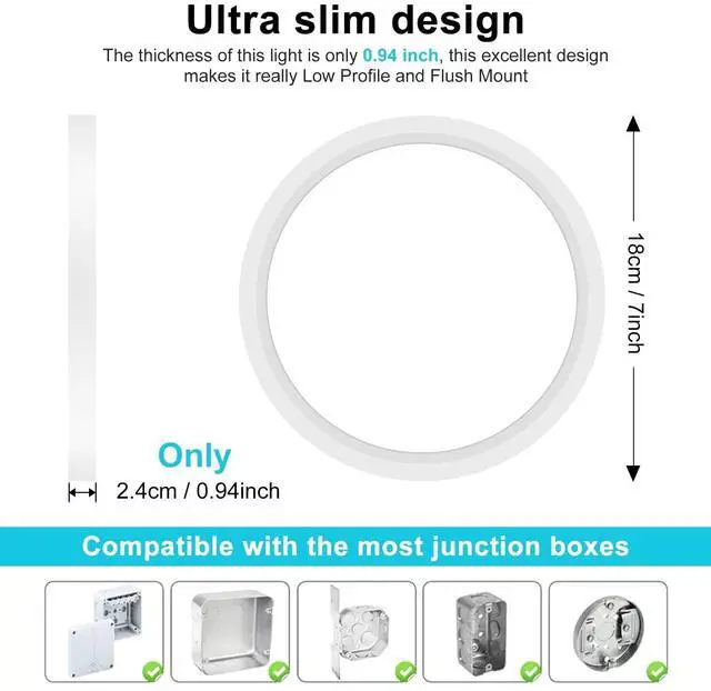 Alt view image 7 of 7 - 7 Inch White Flush Mount Ceiling Light, 15W 1500Lm Ceiling Light Fixture,3000K/4000K/6500K Color Selectable,Ultra-Thin Round Ceiling Lighting Fixture for Bedroom Kitchen Pantry Basement