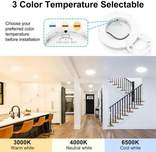 Alt view image 3 of 7 - 7 Inch White Flush Mount Ceiling Light, 15W 1500Lm Ceiling Light Fixture,3000K/4000K/6500K Color Selectable,Ultra-Thin Round Ceiling Lighting Fixture for Bedroom Kitchen Pantry Basement