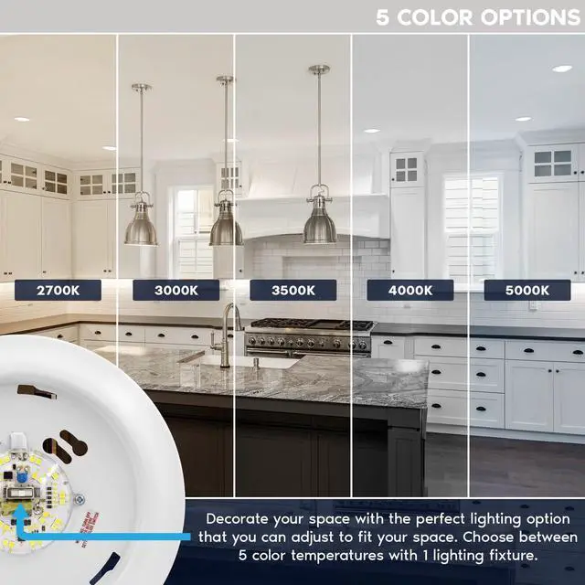 Alt view image 2 of 7 - 6 Inch LED Disk Lights, Dimmable Flush Mount Ceiling Light, 5CCT Selectable 2700K 3000K 3500K 4000K 5000K, 12.5W, 1000LM, Surface Mount Light Fixture, Damp Rated, Energy Star, ETL