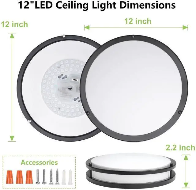 Alt view image 5 of 7 - Flush Mount Ceiling Light - 2 Pack 36W 3000K/3500K/4000K/5000K/6000K Dimmable Led Ceiling Light Fixture for Kitchen Hallway Bedroom Bathroom (2, Black, 12 Inch)