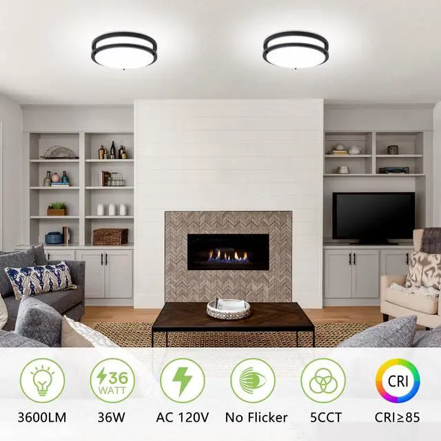 Alt view image 6 of 7 - Flush Mount Ceiling Light - 2 Pack 36W 3000K/3500K/4000K/5000K/6000K Dimmable Led Ceiling Light Fixture for Kitchen Hallway Bedroom Bathroom (2, Black, 12 Inch)