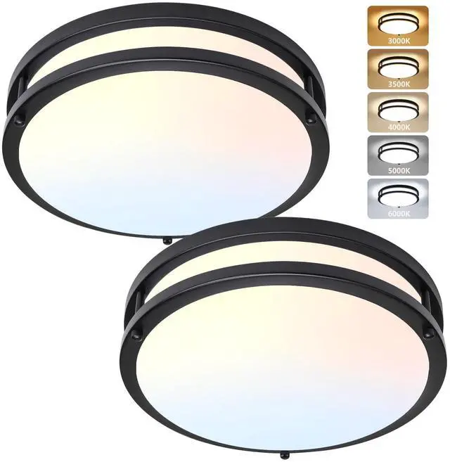 Main image of Flush Mount Ceiling Light - 2 Pack 36W 3000K/3500K/4000K/5000K/6000K Dimmable Led Ceiling Light Fixture for Kitchen Hallway Bedroom Bathroom (2, Black, 12 Inch)