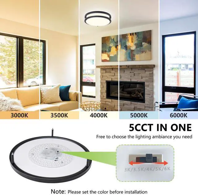 Alt view image 3 of 7 - Flush Mount Ceiling Light - 2 Pack 36W 3000K/3500K/4000K/5000K/6000K Dimmable Led Ceiling Light Fixture for Kitchen Hallway Bedroom Bathroom (2, Black, 12 Inch)