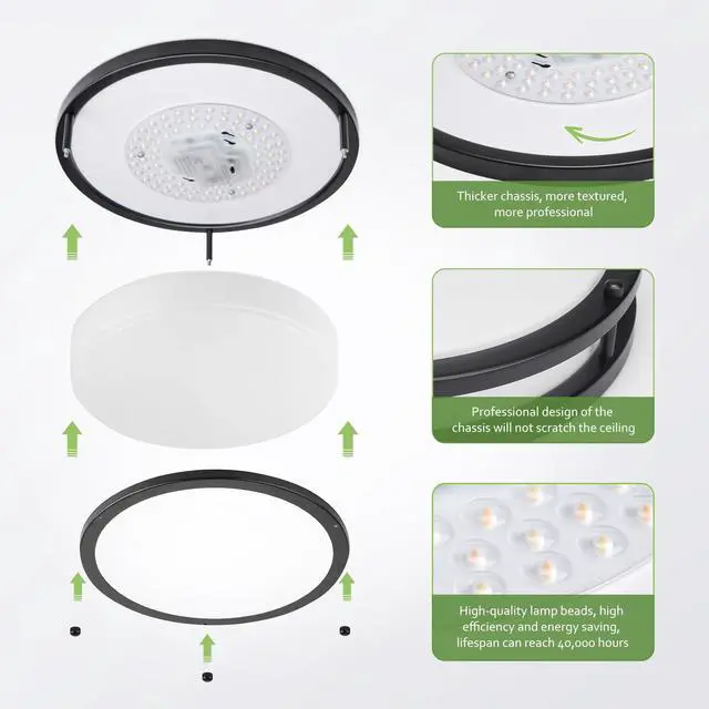 Alt view image 4 of 7 - Flush Mount Ceiling Light - 2 Pack 36W 3000K/3500K/4000K/5000K/6000K Dimmable Led Ceiling Light Fixture for Kitchen Hallway Bedroom Bathroom (2, Black, 12 Inch)
