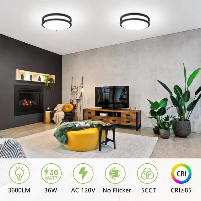 Alt view image 7 of 7 - Flush Mount Ceiling Light - 2 Pack 36W 3000K/3500K/4000K/5000K/6000K Dimmable Led Ceiling Light Fixture for Kitchen Hallway Bedroom Bathroom (2, Black, 12 Inch)