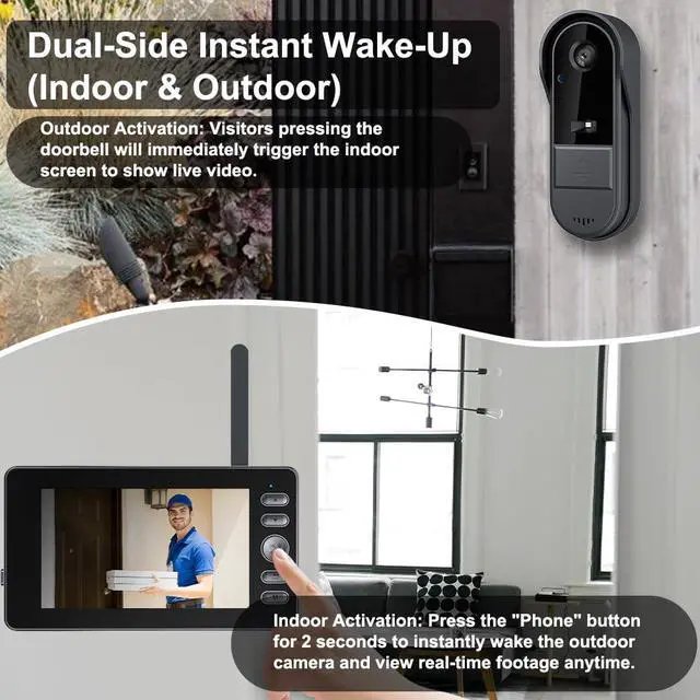 Alt view image 2 of 7 - Doorbell Camera Wireless No Subscription with Monitor for Home/Apartment, Video Doorbell 1080P No App/WiFi Needed, Intercom 2-Way Talk,Waterproof Door Bell with Recording & Night Vision