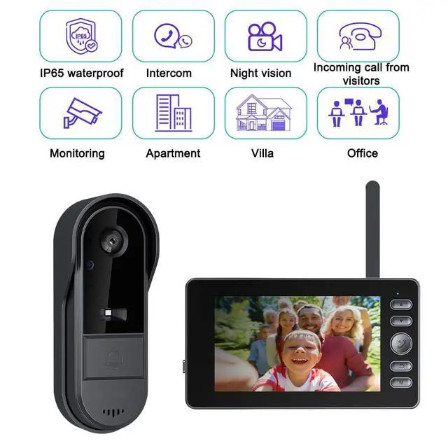 Alt view image 4 of 7 - Doorbell Camera Wireless No Subscription with Monitor for Home/Apartment, Video Doorbell 1080P No App/WiFi Needed, Intercom 2-Way Talk,Waterproof Door Bell with Recording & Night Vision