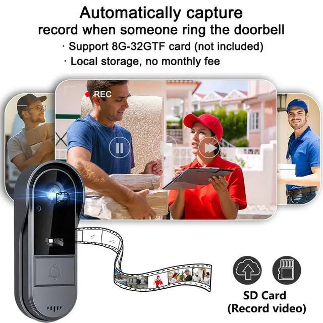 Alt view image 6 of 7 - Doorbell Camera Wireless No Subscription with Monitor for Home/Apartment, Video Doorbell 1080P No App/WiFi Needed, Intercom 2-Way Talk,Waterproof Door Bell with Recording & Night Vision