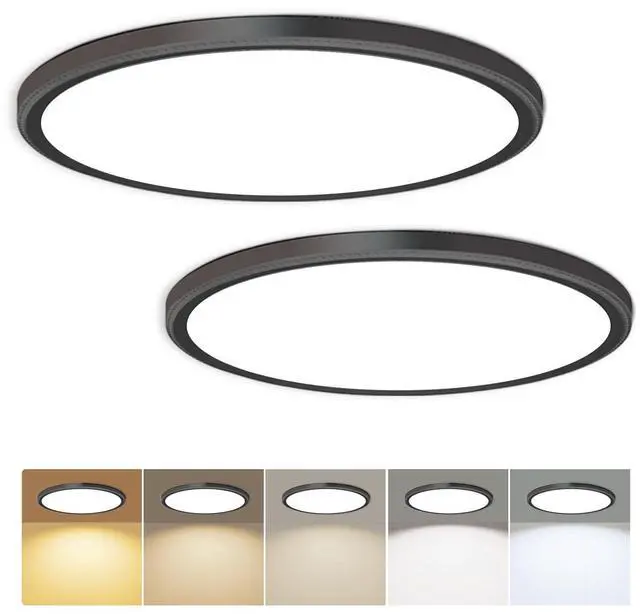 Main image of 2 Pack 3200lm LED Flush Mount Ceiling Light 28W 12 Inch 5CCT Adjustable Super Slim 0.87 inch Round Ceiling Lamp for Bedroom, Living Room, Kitchen, Laundry - Black