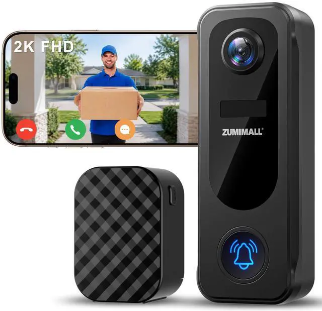 Main image of Doorbell Camera Wireless No Subscription - 2K Video Doorbell with Chime, 2 Way Audio, Anti-Theft, PIR Human/AI Detection, Local/Cloud Storage, 2.4GHz WiFi, Battery Powered, Work with Alexa
