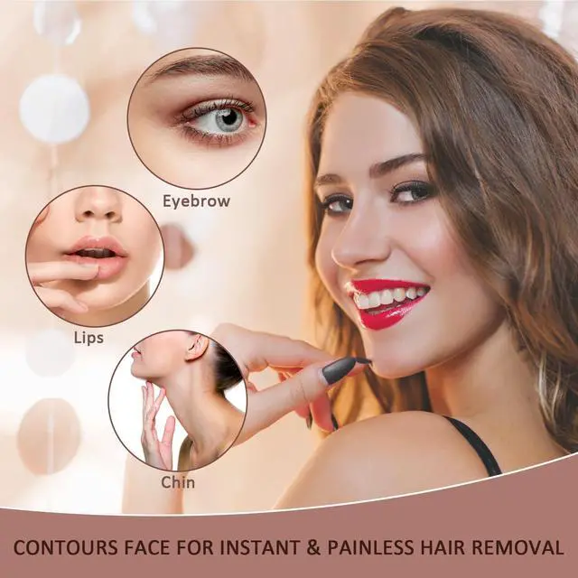 Alt view image 5 of 6 - Women's Painless Hair Remover for Women, Battery Powered Facial Hair Shaver for Lips, Chin, Neck, and Cheek with 2 Replacement Heads, Rose Gold