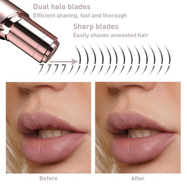 Alt view image 2 of 6 - Women's Painless Hair Remover for Women, Battery Powered Facial Hair Shaver for Lips, Chin, Neck, and Cheek with 2 Replacement Heads, Rose Gold