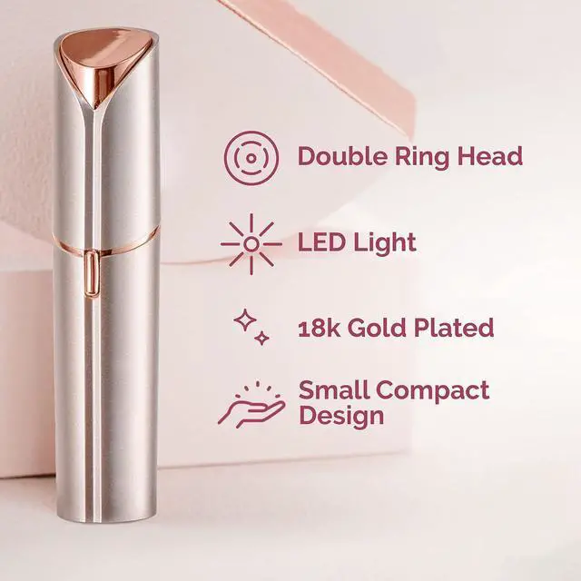 Alt view image 4 of 6 - Women's Painless Hair Remover for Women, Battery Powered Facial Hair Shaver for Lips, Chin, Neck, and Cheek with 2 Replacement Heads, Rose Gold