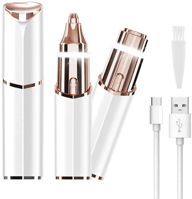 Main image of Facial Hair Removal Eyebrow Trimmer - Facial Shaver Device 2 in 1 Remover for Face Peach Fuzz Eyebrow Nose Ear Hair Chin Lips Armpit with LED Light Rechargeable for Women Men Travel Size (White)
