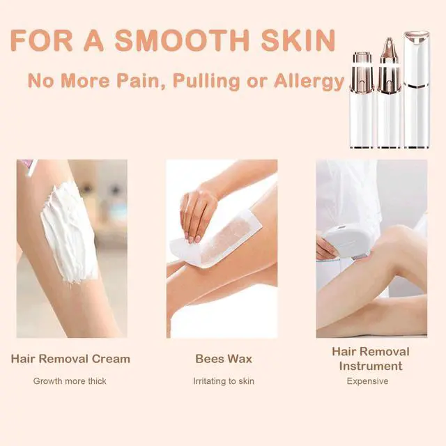 Alt view image 4 of 6 - Facial Hair Removal Eyebrow Trimmer - Facial Shaver Device 2 in 1 Remover for Face Peach Fuzz Eyebrow Nose Ear Hair Chin Lips Armpit with LED Light Rechargeable for Women Men Travel Size (White)