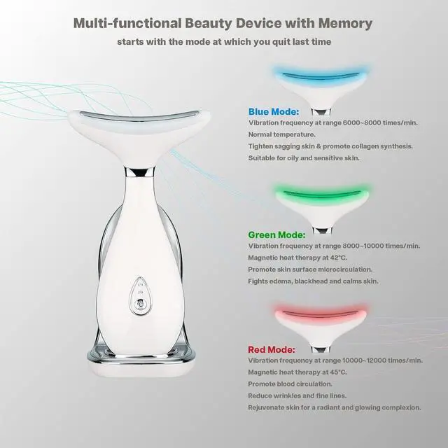Alt view image 2 of 6 - Lily Neck Face Massager, Face Sculpting Tool, Skin Rejuvenation Device with Thermal, Triple Action LED and Vibration, for Anti-Aging, Lifting and Tightening Sagging Skin (Pearl White)