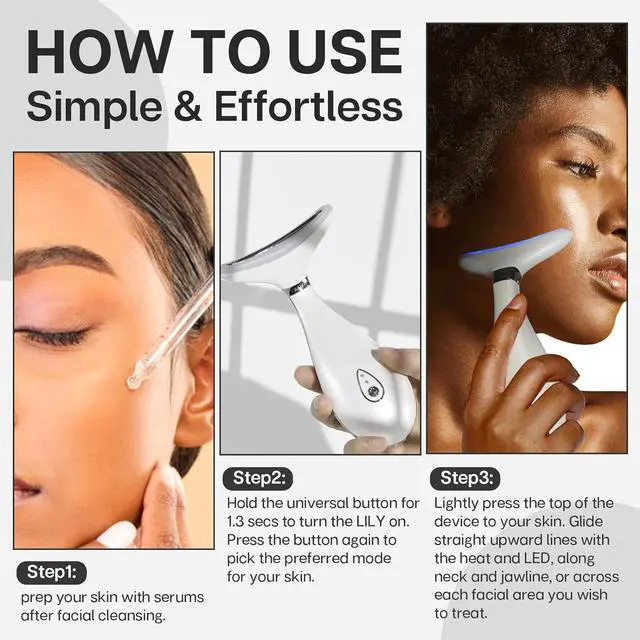 Alt view image 5 of 6 - Lily Neck Face Massager, Face Sculpting Tool, Skin Rejuvenation Device with Thermal, Triple Action LED and Vibration, for Anti-Aging, Lifting and Tightening Sagging Skin (Pearl White)
