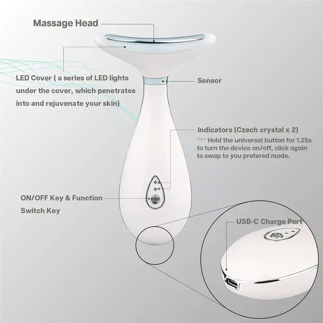 Alt view image 4 of 6 - Lily Neck Face Massager, Face Sculpting Tool, Skin Rejuvenation Device with Thermal, Triple Action LED and Vibration, for Anti-Aging, Lifting and Tightening Sagging Skin (Pearl White)
