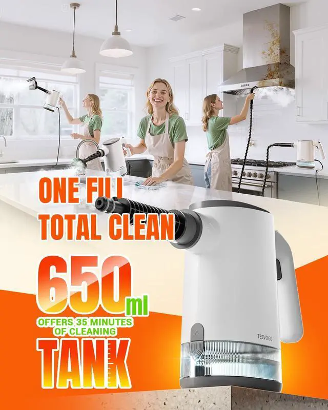 Alt view image 2 of 7 - Handheld Steam Cleaner, 15s Fast Heating, Adjustable Steam, 650mL Large Water Tank, Pressurized Portable Steamer for Cleaning Home, Kitchen, Car, Bathroom, Tile, Furniture, Multi-Surface