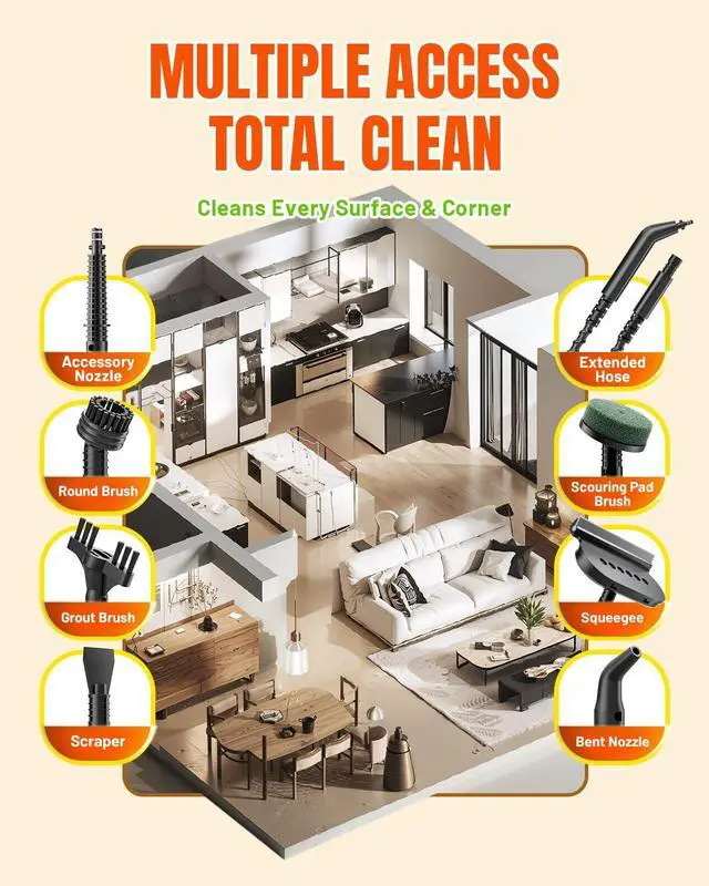Alt view image 6 of 7 - Handheld Steam Cleaner, 15s Fast Heating, Adjustable Steam, 650mL Large Water Tank, Pressurized Portable Steamer for Cleaning Home, Kitchen, Car, Bathroom, Tile, Furniture, Multi-Surface
