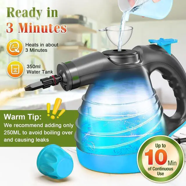 Alt view image 4 of 7 - Handheld Steam Cleaner, Fast Heating High-Temperature Steam for Multi-Surface Cleaning, Portable Steam Cleaner for Home Use with 9 Accessories, Steamer for Cleaning Kitchen Bathroom Tile and Car(Blue)