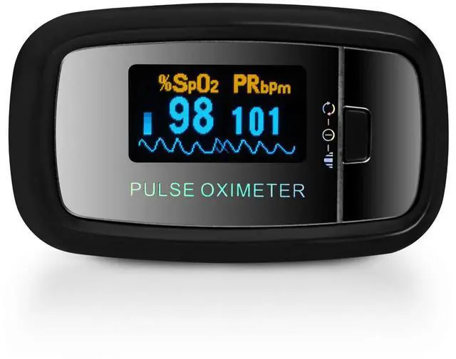 Alt view image 2 of 5 - CMS-50D1 Fingertip Pulse Oximeter Blood Oxygen Sensor SpO2 for Sports and Aviation. Portable and Lightweight with LED Display, 2 AAA Batteries, Lanyard and Travel Case (Black)