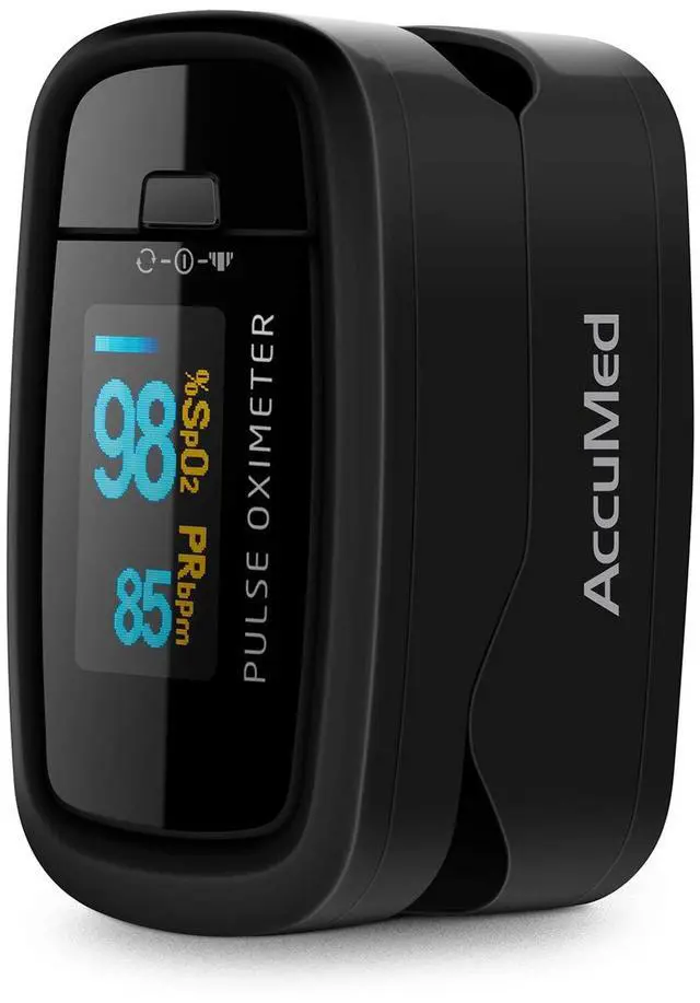 Main image of CMS-50D1 Fingertip Pulse Oximeter Blood Oxygen Sensor SpO2 for Sports and Aviation. Portable and Lightweight with LED Display, 2 AAA Batteries, Lanyard and Travel Case (Black)
