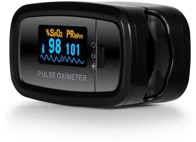 Alt view image 3 of 5 - CMS-50D1 Fingertip Pulse Oximeter Blood Oxygen Sensor SpO2 for Sports and Aviation. Portable and Lightweight with LED Display, 2 AAA Batteries, Lanyard and Travel Case (Black)
