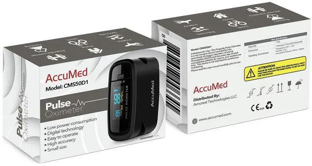 Alt view image 5 of 5 - CMS-50D1 Fingertip Pulse Oximeter Blood Oxygen Sensor SpO2 for Sports and Aviation. Portable and Lightweight with LED Display, 2 AAA Batteries, Lanyard and Travel Case (Black)