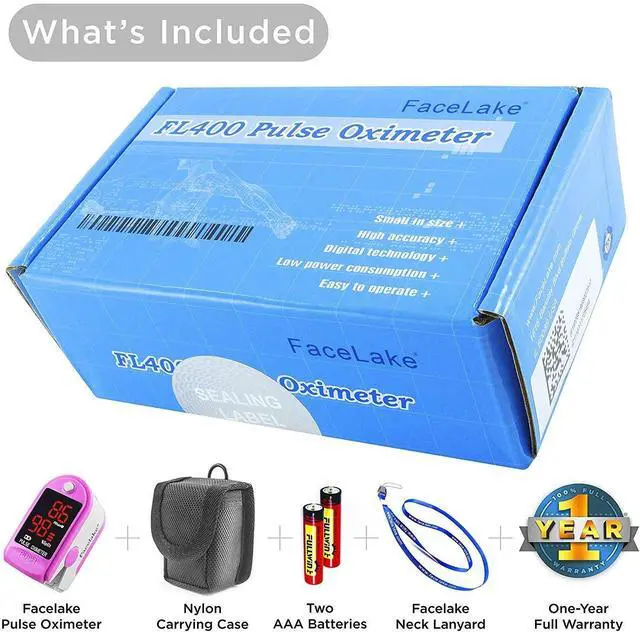 Alt view image 2 of 6 - FL400P Pulse Oximeter with Carrying Case, Batteries, Neck/Wrist Cord - Pink