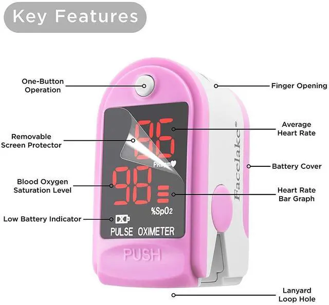 Alt view image 3 of 6 - FL400P Pulse Oximeter with Carrying Case, Batteries, Neck/Wrist Cord - Pink
