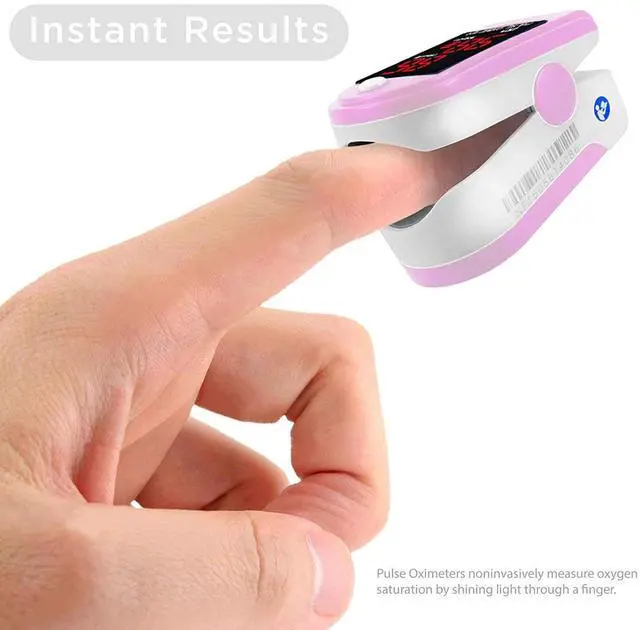 Alt view image 6 of 6 - FL400P Pulse Oximeter with Carrying Case, Batteries, Neck/Wrist Cord - Pink