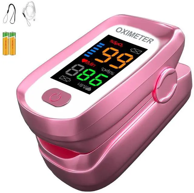 Main image of Blood oxygen meter finger, Oxygen meter finger pulse oximeter, Pulse oximeter for kids and Adult, Oxymeter Pulse OX for Sports Aviation Use Pink1