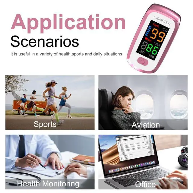 Alt view image 2 of 7 - Blood oxygen meter finger, Oxygen meter finger pulse oximeter, Pulse oximeter for kids and Adult, Oxymeter Pulse OX for Sports Aviation Use Pink1