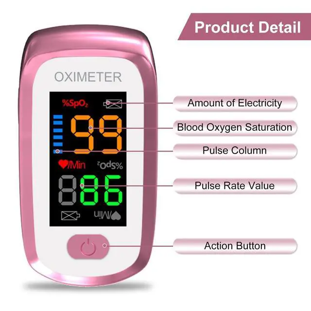 Alt view image 3 of 7 - Blood oxygen meter finger, Oxygen meter finger pulse oximeter, Pulse oximeter for kids and Adult, Oxymeter Pulse OX for Sports Aviation Use Pink1