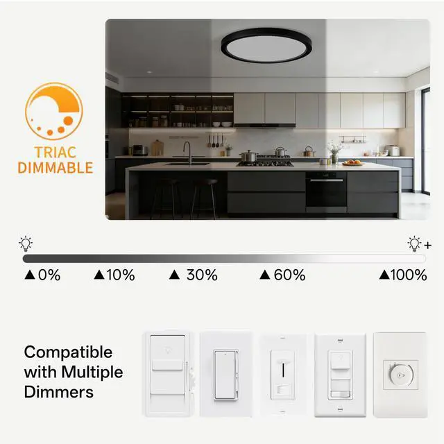 Alt view image 2 of 7 - 12Inch LED Flush Mount Ceiling Light,5CCT,ETL Listed,Dimmable,Black