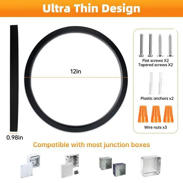 Alt view image 4 of 7 - 12Inch LED Flush Mount Ceiling Light,5CCT,ETL Listed,Dimmable,Black