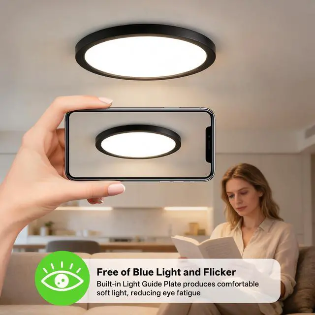 Alt view image 6 of 7 - 12Inch LED Flush Mount Ceiling Light,5CCT,ETL Listed,Dimmable,Black