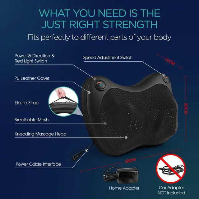 Alt view image 6 of 7 - Shiatsu Neck and Back Massager with Heat - 3D Kneading Deep Tissue Massage Pillow for Lower Back, Shoulder, Calf, Foot, Use at Home, Office YZ101 (Dark Black)