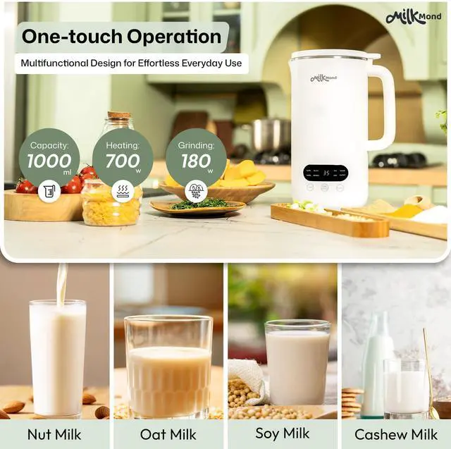 Alt view image 4 of 5 - 8-in-1, Nut Milk Maker Machine, Creamy Almond Milk, Oat Milk, Soy Milk, Soup Maker & Smoothies | 10 Stainless Steel Blades, Auto-Clean, Boil Water/Keep Warm | 12-Hour Delay Start, 32 oz