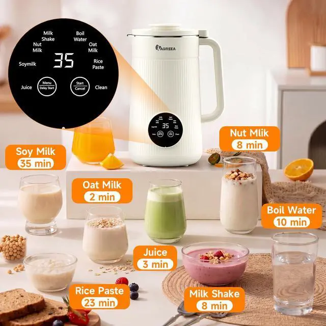 Alt view image 2 of 7 - 8-IN-1 Nut Milk Maker Machine, 35 oz Soy Milk Maker, Almond, Oat, Plant Based and Dairy Free Beverages, Juice, 2H Keep Warm Countertop Blender, 12H Delay Start, BPA-Free, Self-Cleaning