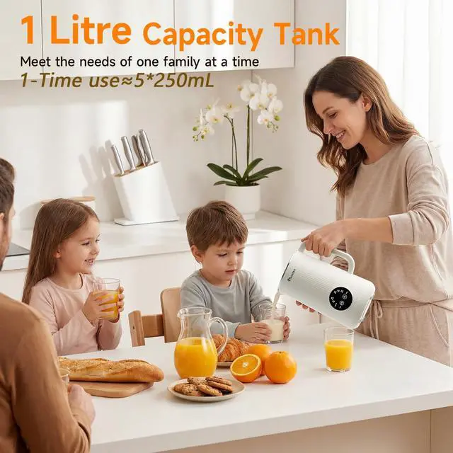 Alt view image 3 of 7 - 8-IN-1 Nut Milk Maker Machine, 35 oz Soy Milk Maker, Almond, Oat, Plant Based and Dairy Free Beverages, Juice, 2H Keep Warm Countertop Blender, 12H Delay Start, BPA-Free, Self-Cleaning