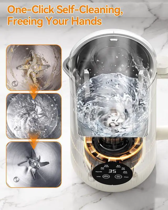 Alt view image 4 of 7 - 8-IN-1 Nut Milk Maker Machine, 35 oz Soy Milk Maker, Almond, Oat, Plant Based and Dairy Free Beverages, Juice, 2H Keep Warm Countertop Blender, 12H Delay Start, BPA-Free, Self-Cleaning