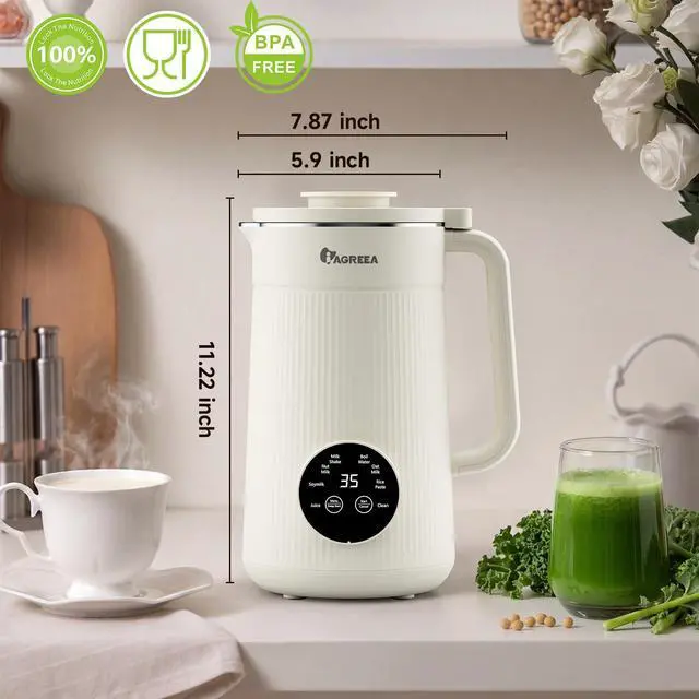 Alt view image 7 of 7 - 8-IN-1 Nut Milk Maker Machine, 35 oz Soy Milk Maker, Almond, Oat, Plant Based and Dairy Free Beverages, Juice, 2H Keep Warm Countertop Blender, 12H Delay Start, BPA-Free, Self-Cleaning