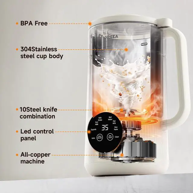 Alt view image 5 of 7 - 8-IN-1 Nut Milk Maker Machine, 35 oz Soy Milk Maker, Almond, Oat, Plant Based and Dairy Free Beverages, Juice, 2H Keep Warm Countertop Blender, 12H Delay Start, BPA-Free, Self-Cleaning